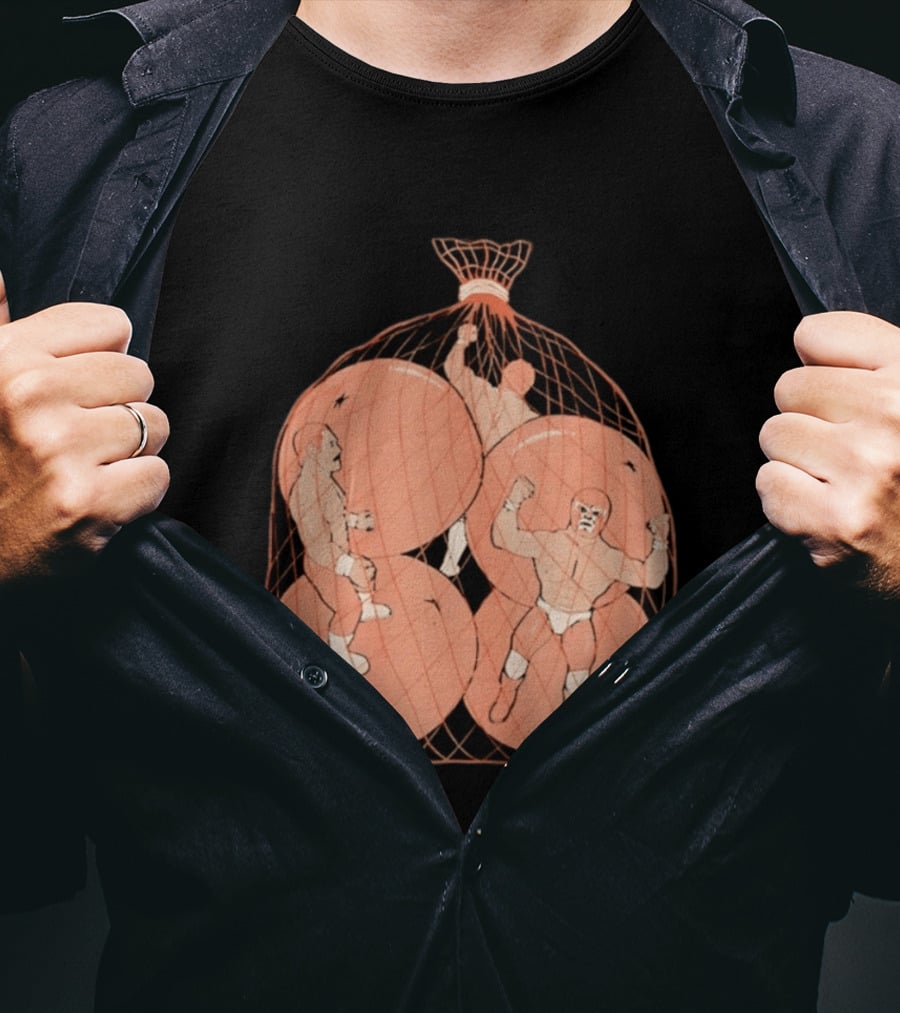 Wrestlers In Orange Produce Bag Mesh T-Shirt