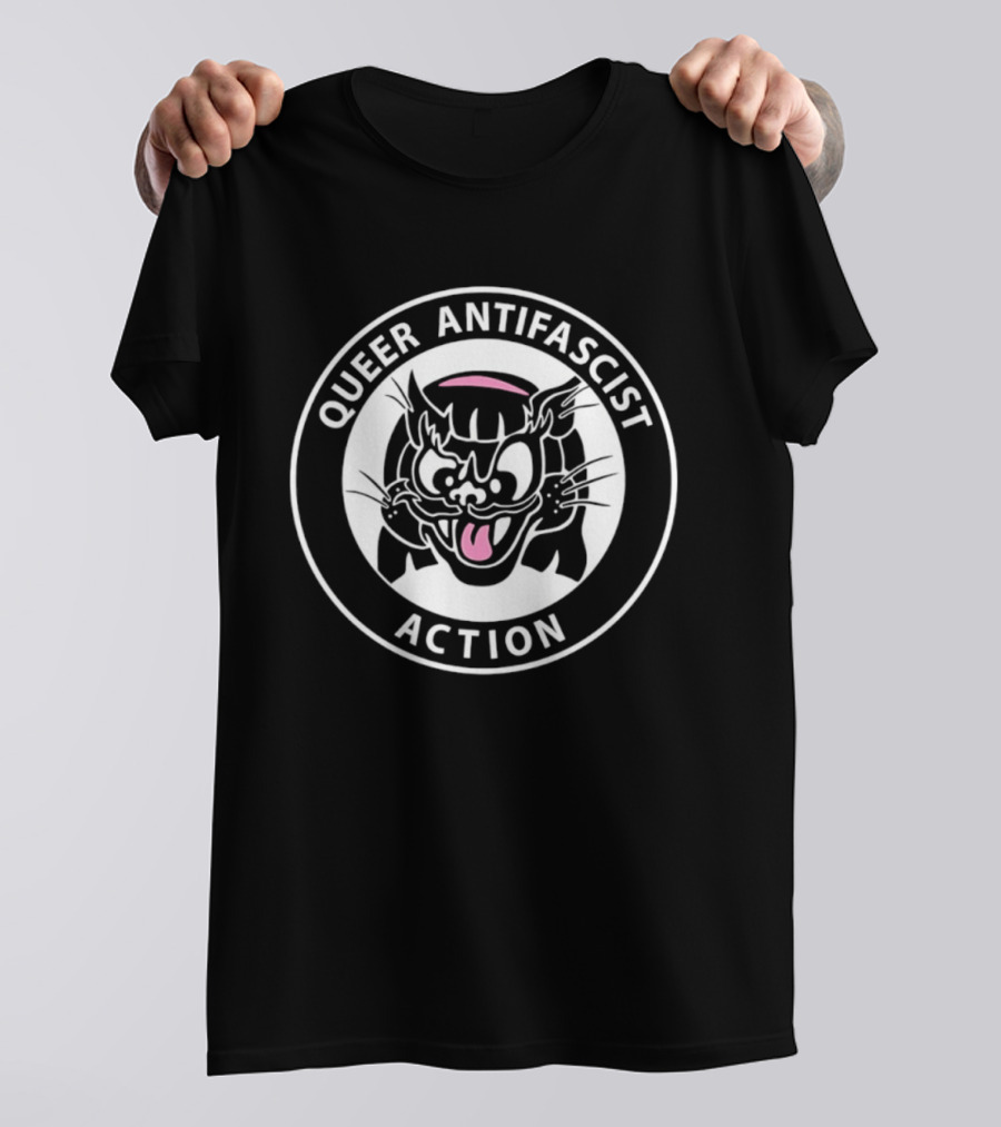 Queer Antifascist Action LGBTQ Cat T-Shirt