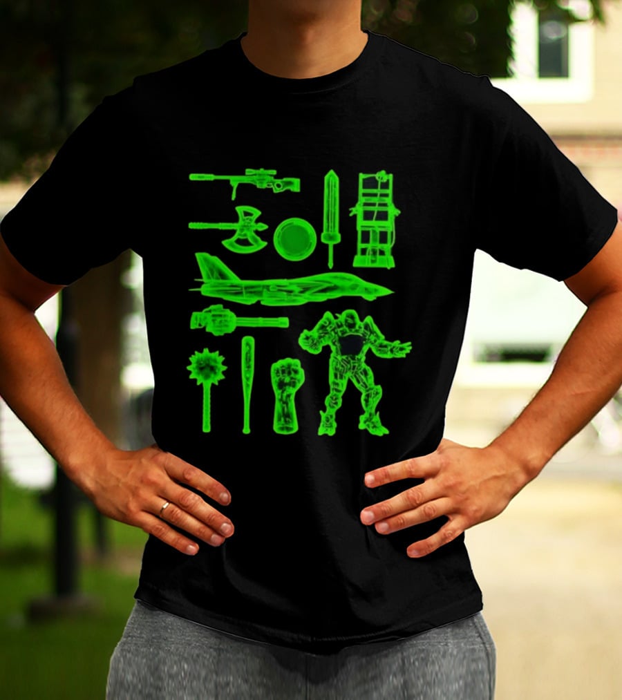 Ring Weapons Axe Sword Jet Robot Icon Collection T-Shirt