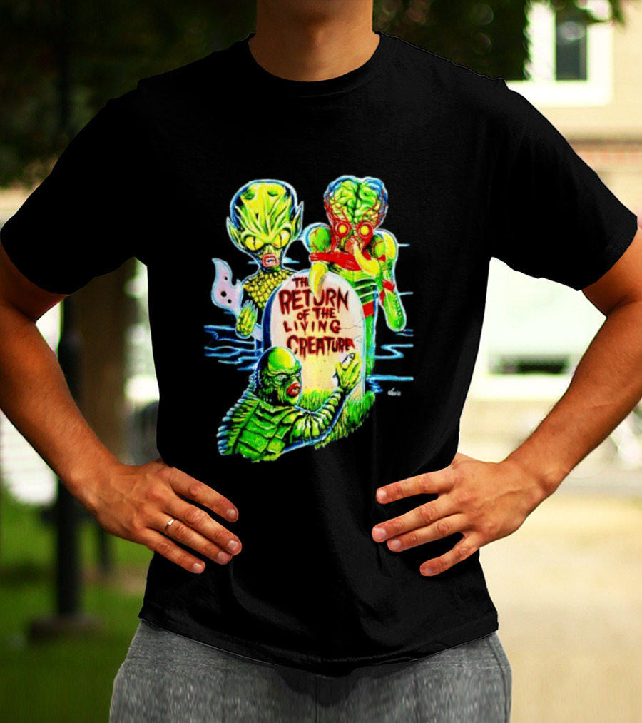 The Return Of The Living Creature Horror Movie Monsters And Tombstone Scene T-Shirt