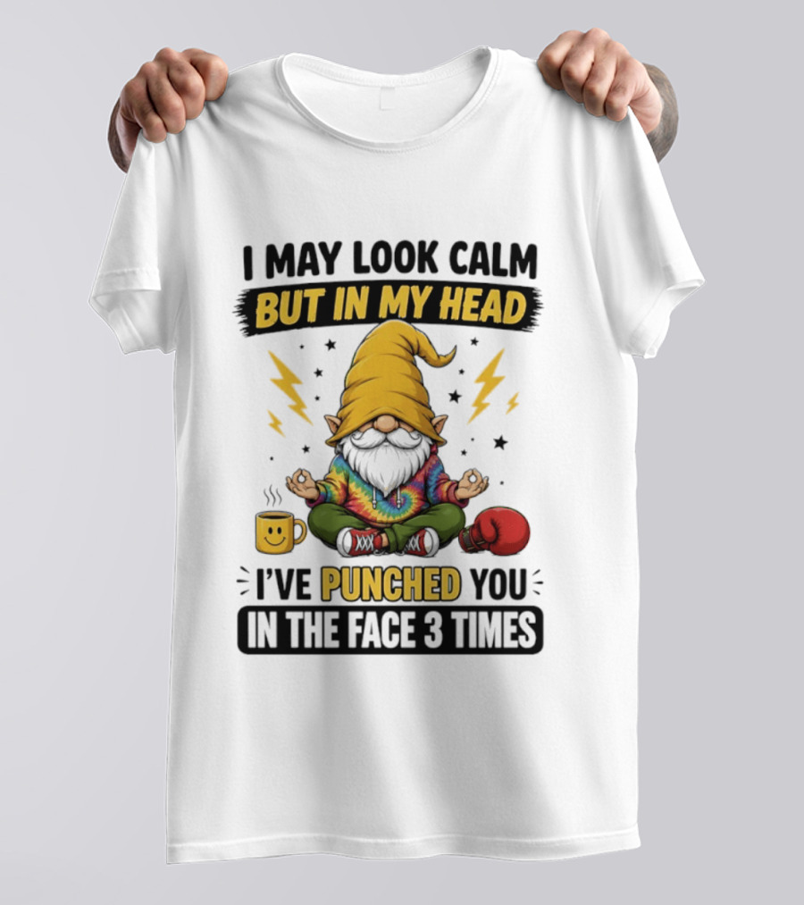 Gnome I May Look Calm But In My Head I've Punched You In The Face 3 Times T-Shirt