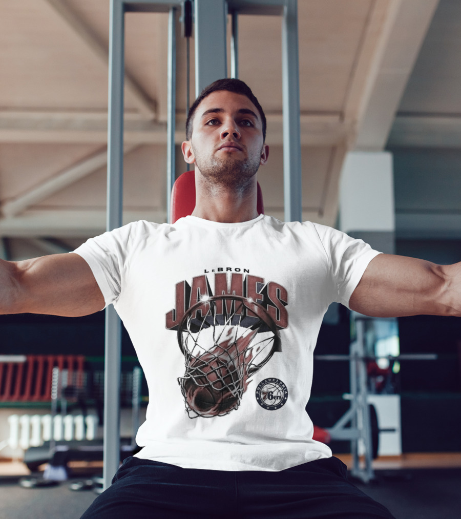 LeBron James 76ers Basketball Iconic Slam Dunk 76ers T-Shirt