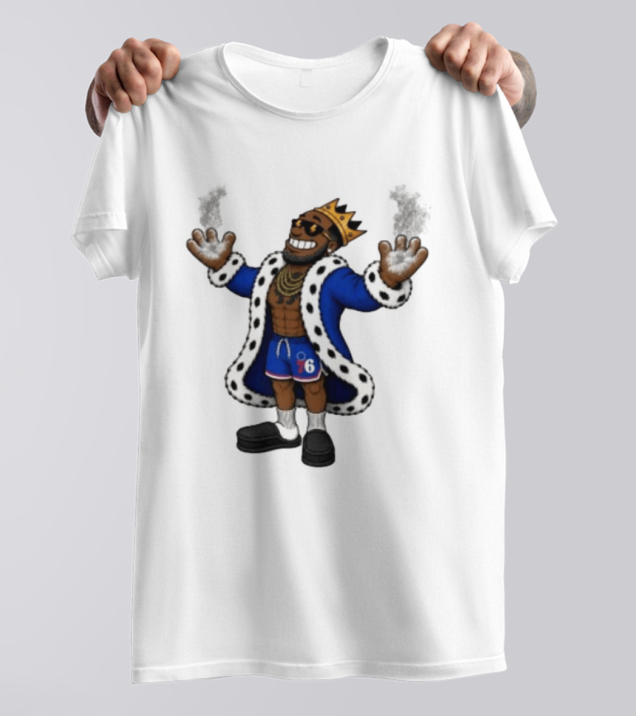 Philadelphia 76ers Cartoon King LeBron James Style Player With Crown And Robe T-Shirt