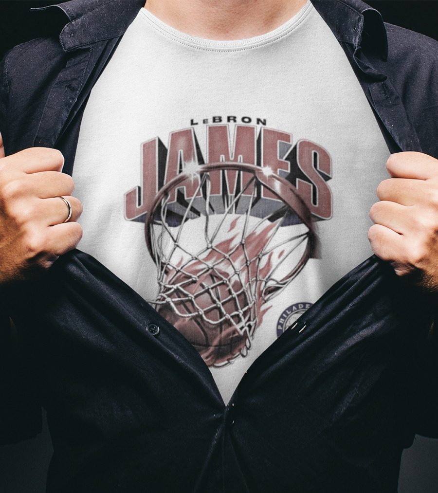 LeBron James Basketball Hoop Fire Philadelphia 76ers T-Shirt