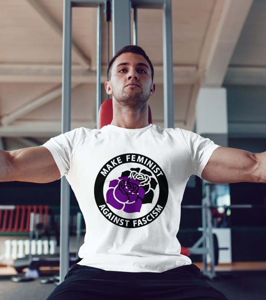 Make Feminist Against Fascism Purple Black Rose T-Shirt