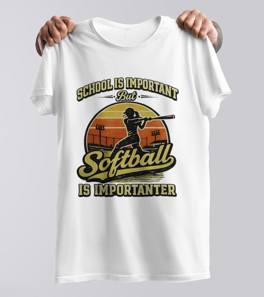 School Is Important But Softball Is Importanter Retro Silhouette Batter T-Shirt
