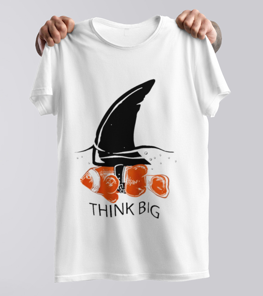 Think Big Goldfish Wearing Shark Fin T-Shirt