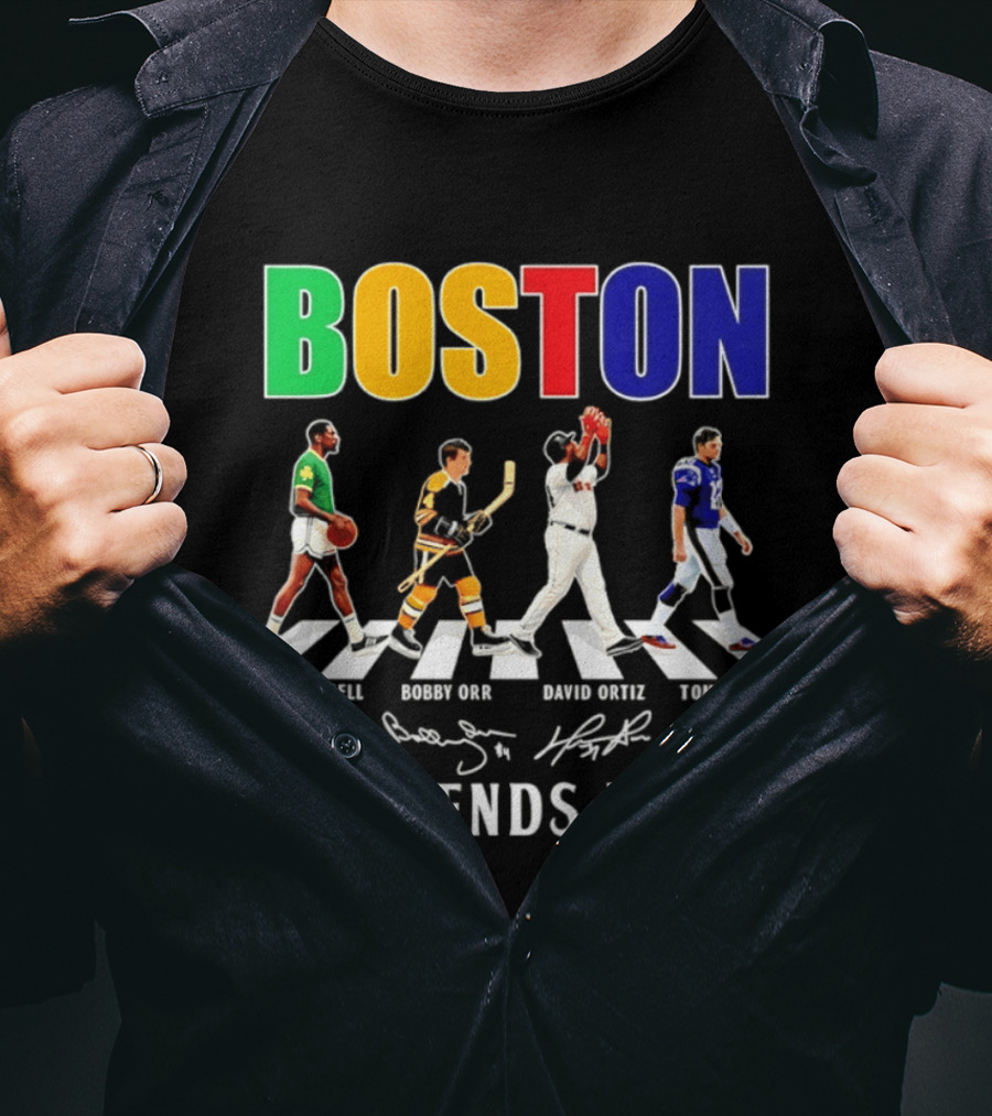 Boston Legends Way Bill Russell Bobby Orr David Ortiz Tom Brady Signatures T-Shirt