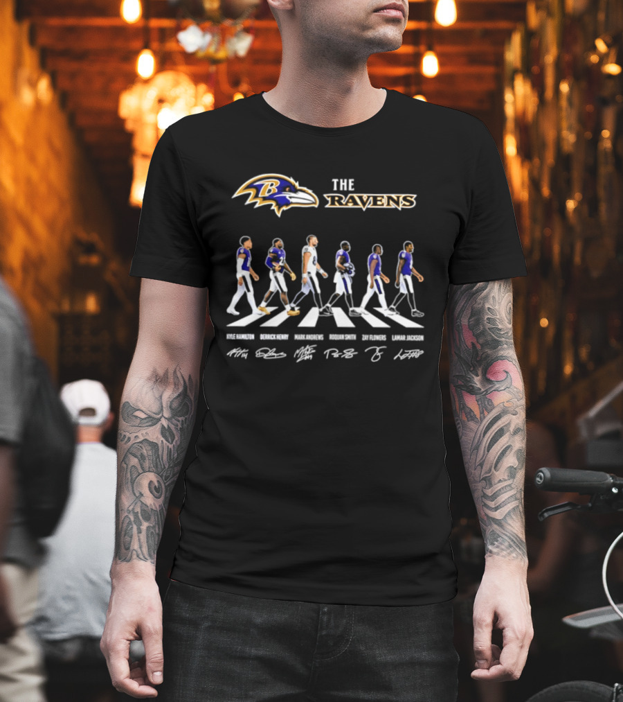 Baltimore Ravens Kyle Hamilton Derrick Henry Mark Andrews Roquan Smith Zay Flowers Lamar Jackson Walk Signatures T-Shirt
