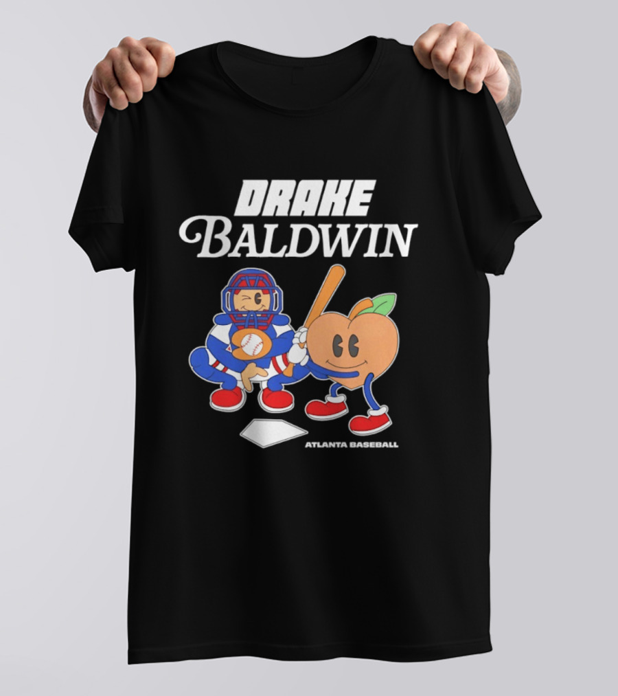 Drake Baldwin Atlanta Baseball Animated Peach Catcher T-Shirt