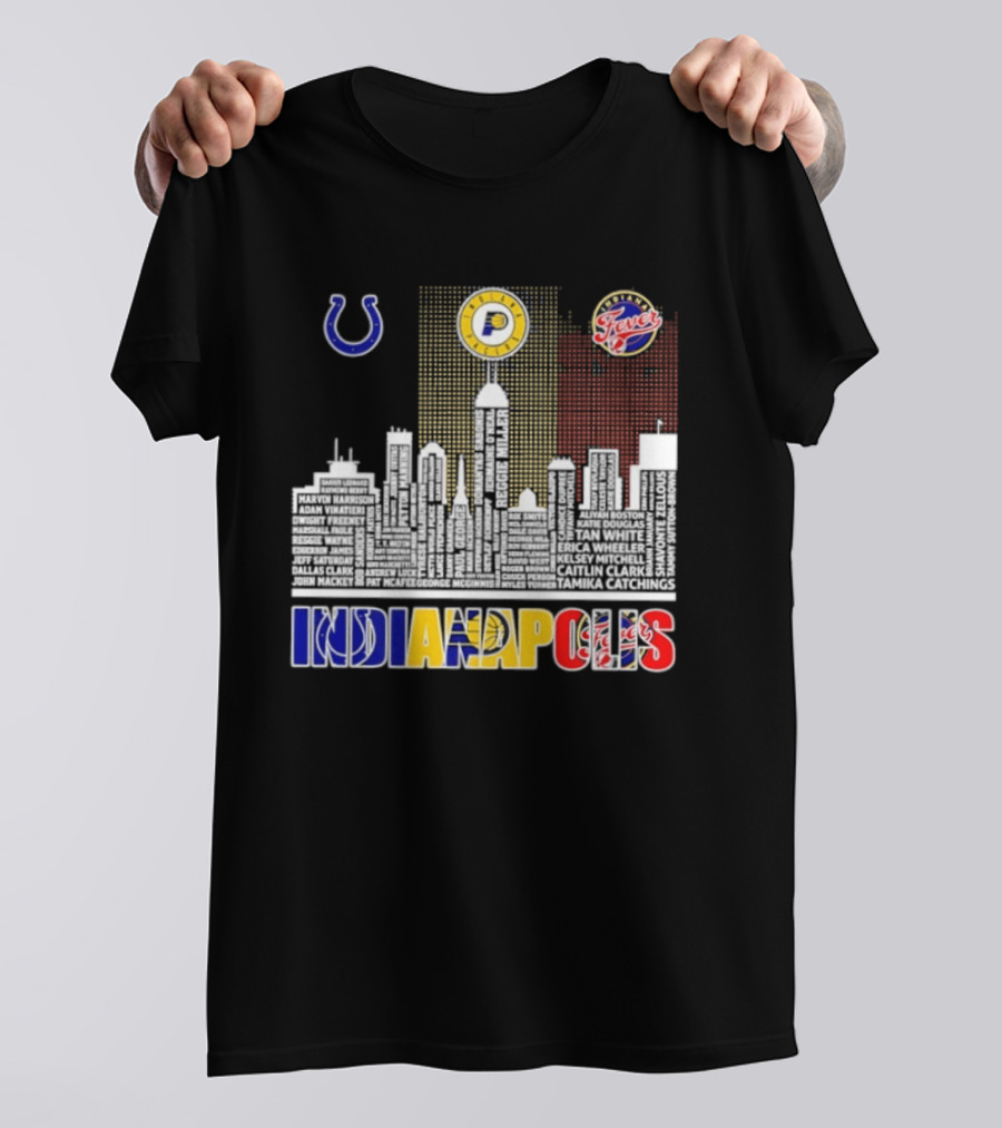 Indianapolis Colts Pacers Fever Skyline Logos And Cityscape T-Shirt