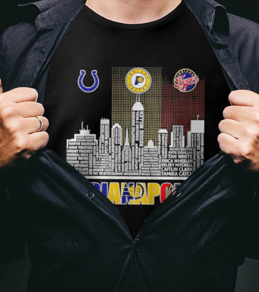 Indianapolis Colts Pacers Fever Skyline Logos And Cityscape T-Shirt