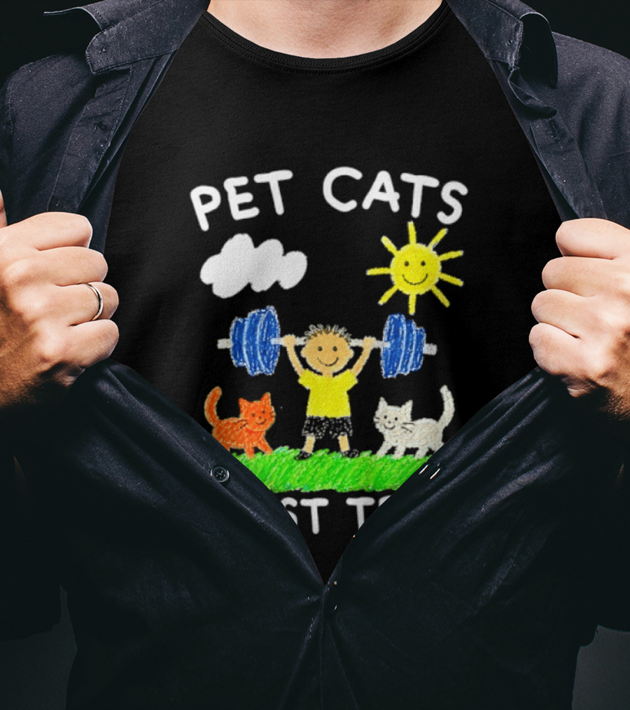 Pet Cats Blast Tren Bodybuilding Gym Child With Weights Sun And Clouds T-Shirt