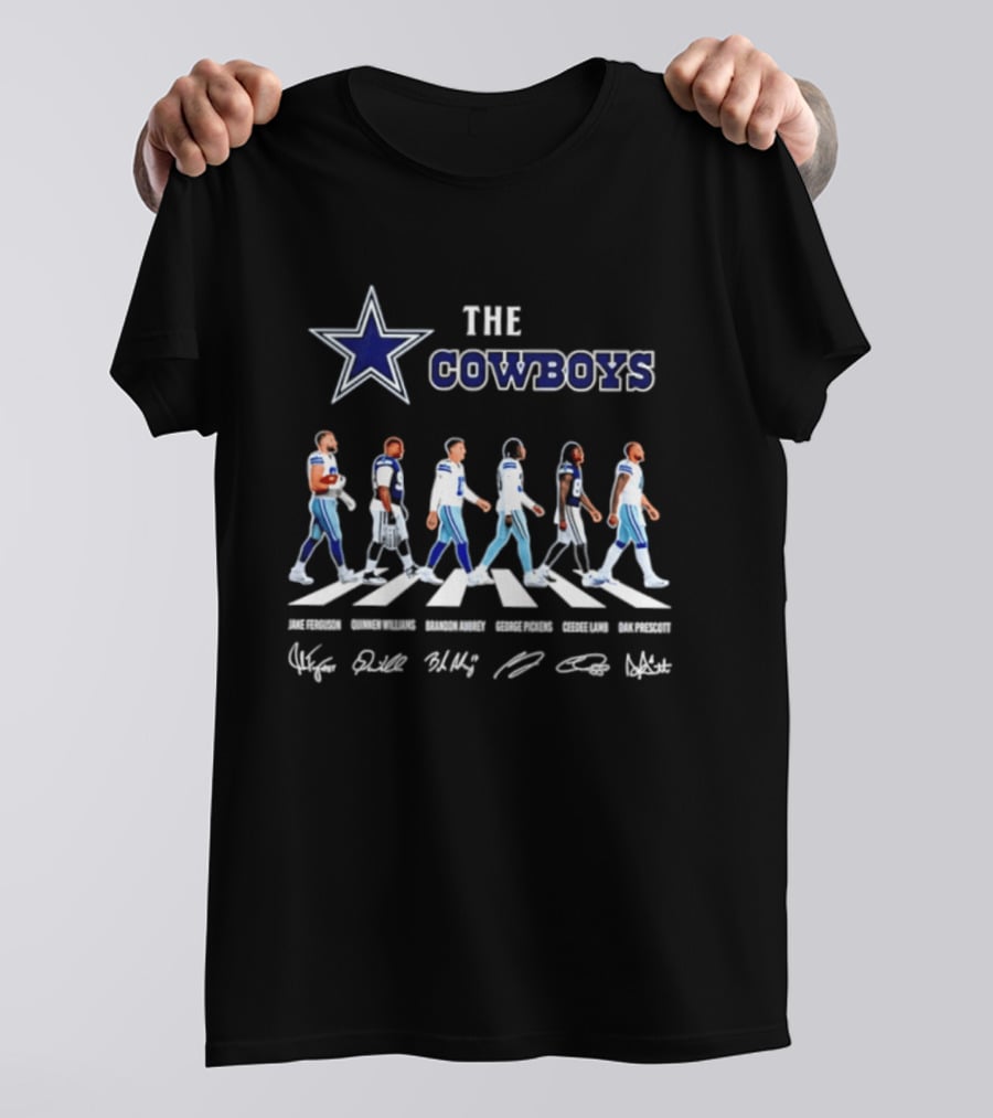 The Cowboys Jake Ferguson Brandon Aubrey Abbey Road Signatures Dak Prescott CeeDee Lamb Quinnen Williams George Pickens T-Shirt