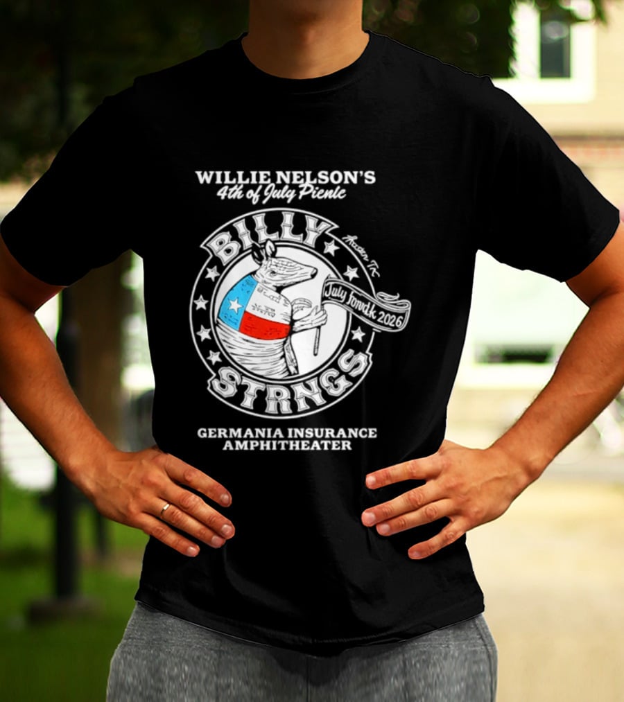 Willie Nelson's 4th Of July Picnic Billy Strings Germania Insurance Amphitheater Texas Flag Guitar T-Shirt