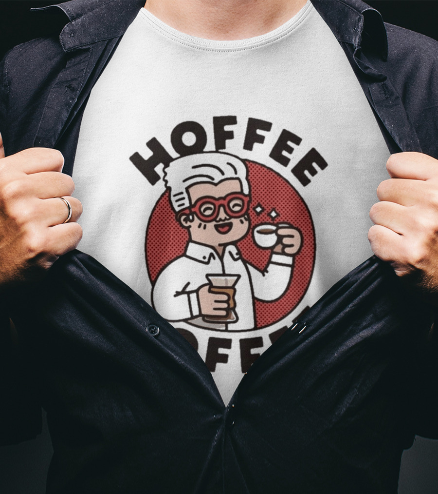 Hoffee Coffee Red Glasses Character Holding Espresso And Drink T-Shirt
