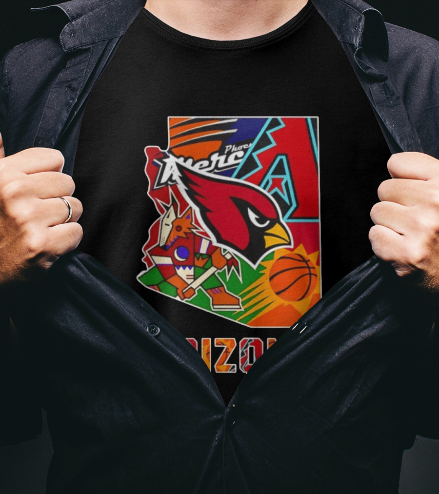 Arizona Cardinals Diamondbacks Suns Mercury Coyotes Sports Teams Map 2026 T-Shirt