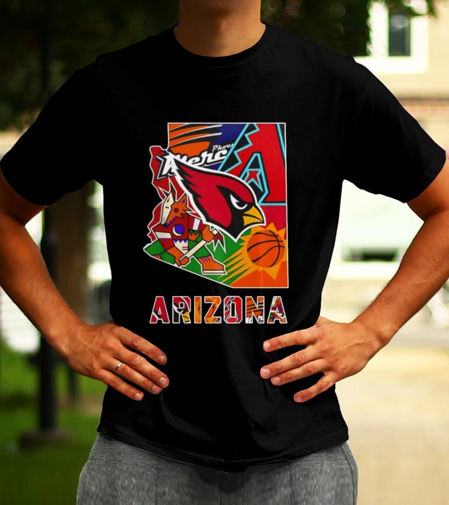 Arizona Cardinals Diamondbacks Suns Mercury Coyotes Sports Teams Map 2026 T-Shirt