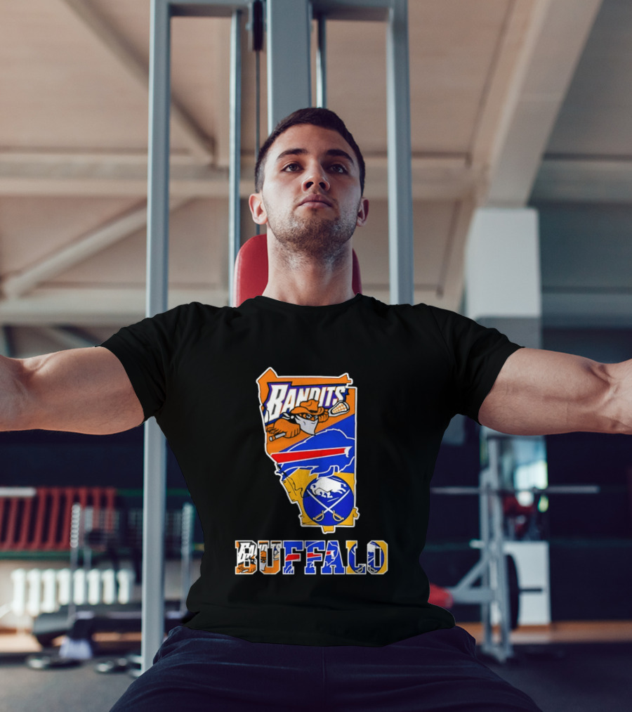 Buffalo Bandits Bills Sabres New York Sports Team Map Collage T-Shirt