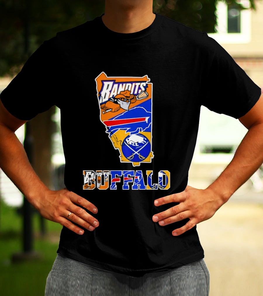 Buffalo Bandits Bills Sabres New York Sports Team Map Collage T-Shirt