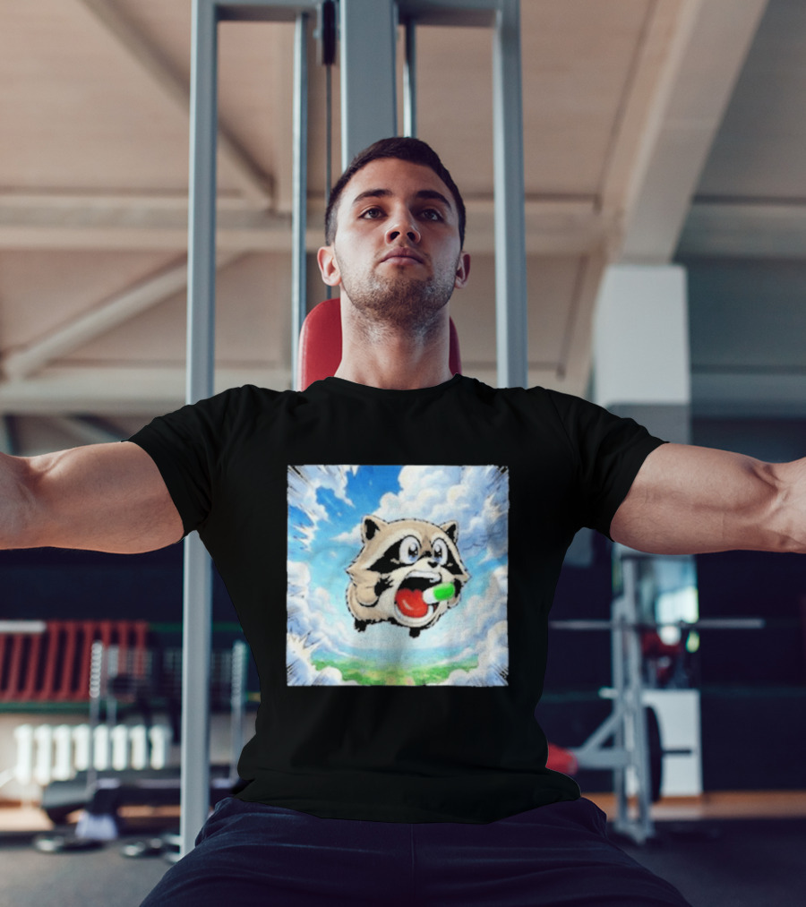 Jimothy Raccoon Cartoon Sky Dive With Colorful Capsule T-Shirt
