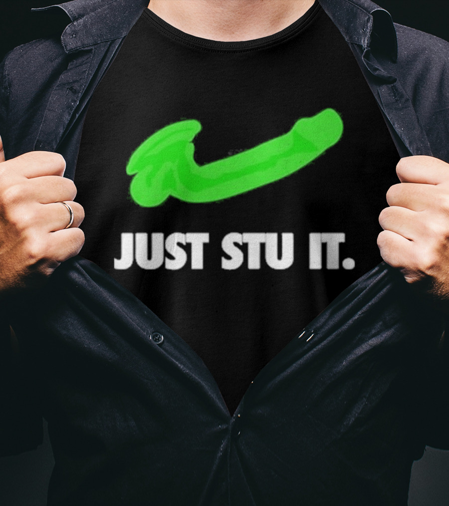 Just Stu It Green Swoosh Iconic Phrase T-Shirt