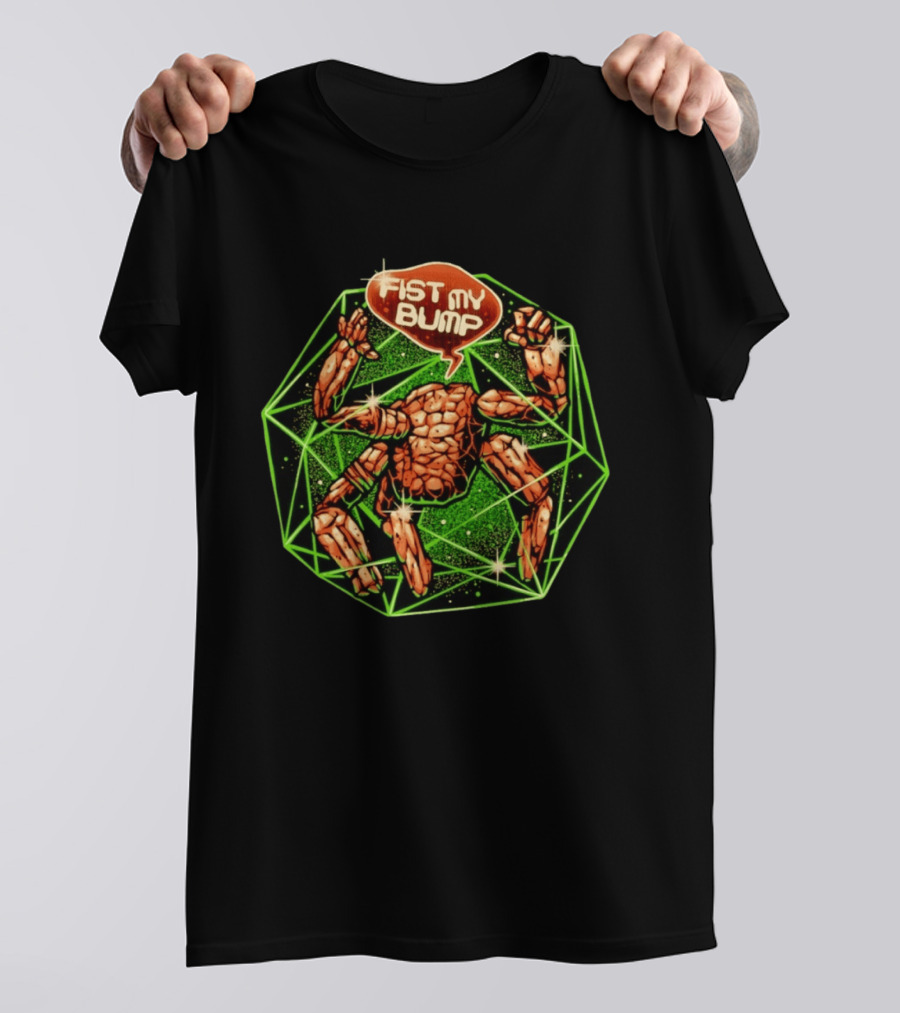 Fist My Bump Comic Stone Creature With Green Geometric Frame T-Shirt