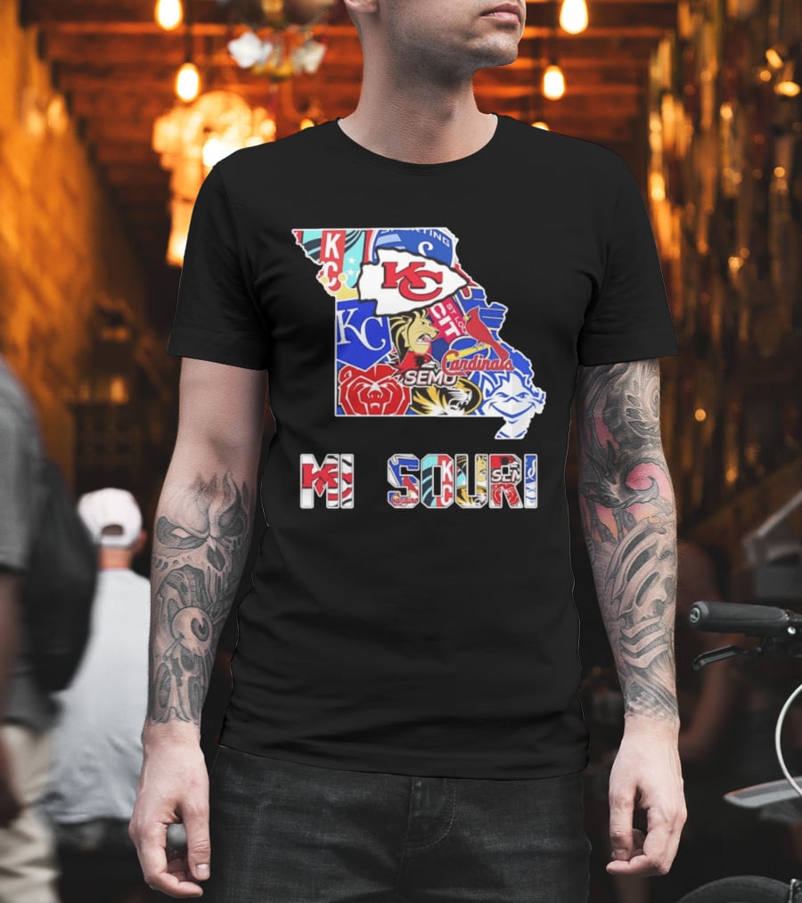 Missouri State KC Chiefs Cardinals SEMO Tigers Sports Map T-Shirt