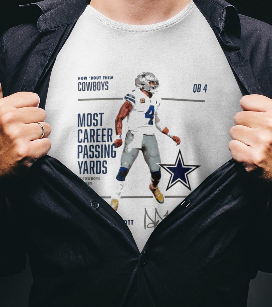 How Bout Them Cowboys Dak Prescott Most Career Passing Yards QB 4 Cowboys History T-Shirt
