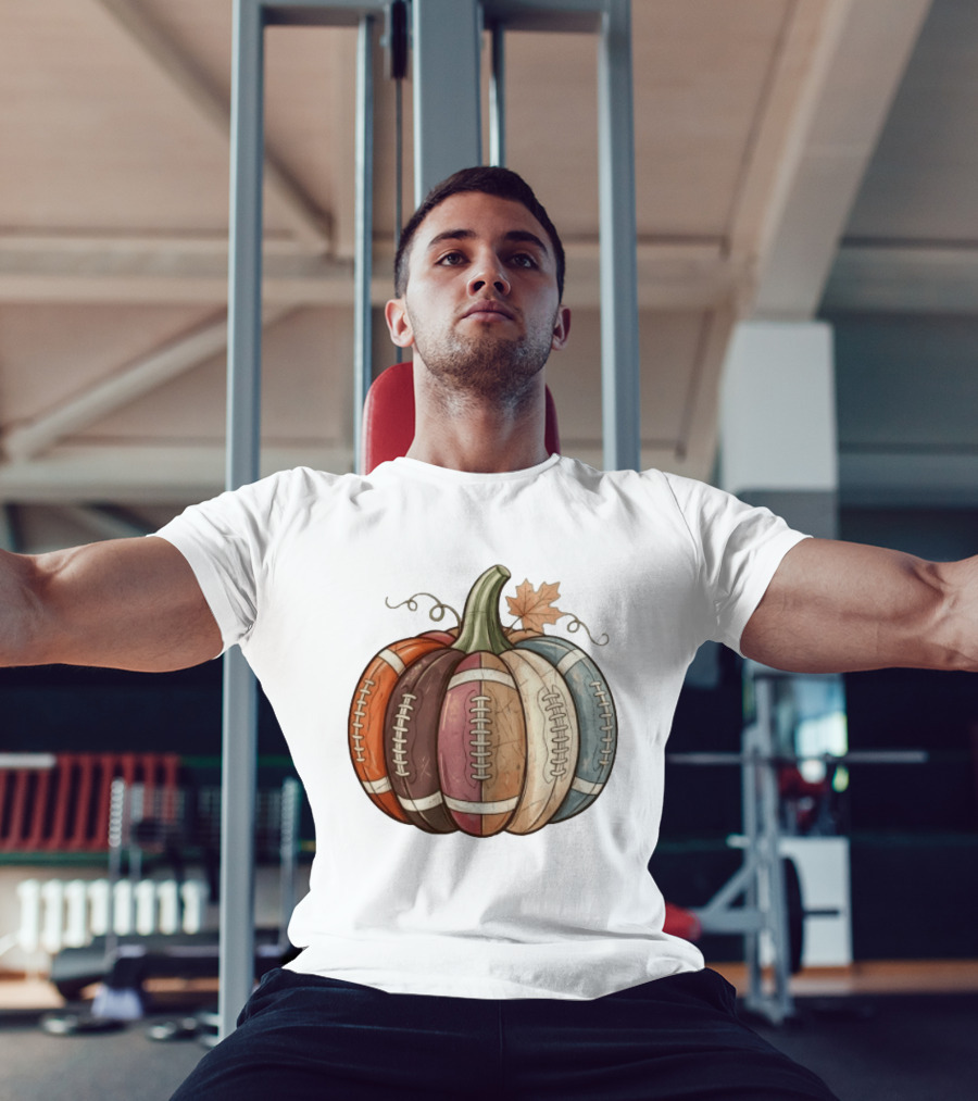 Football Pumpkin Fall Autumn Sports Harvest Season Decor T-Shirt