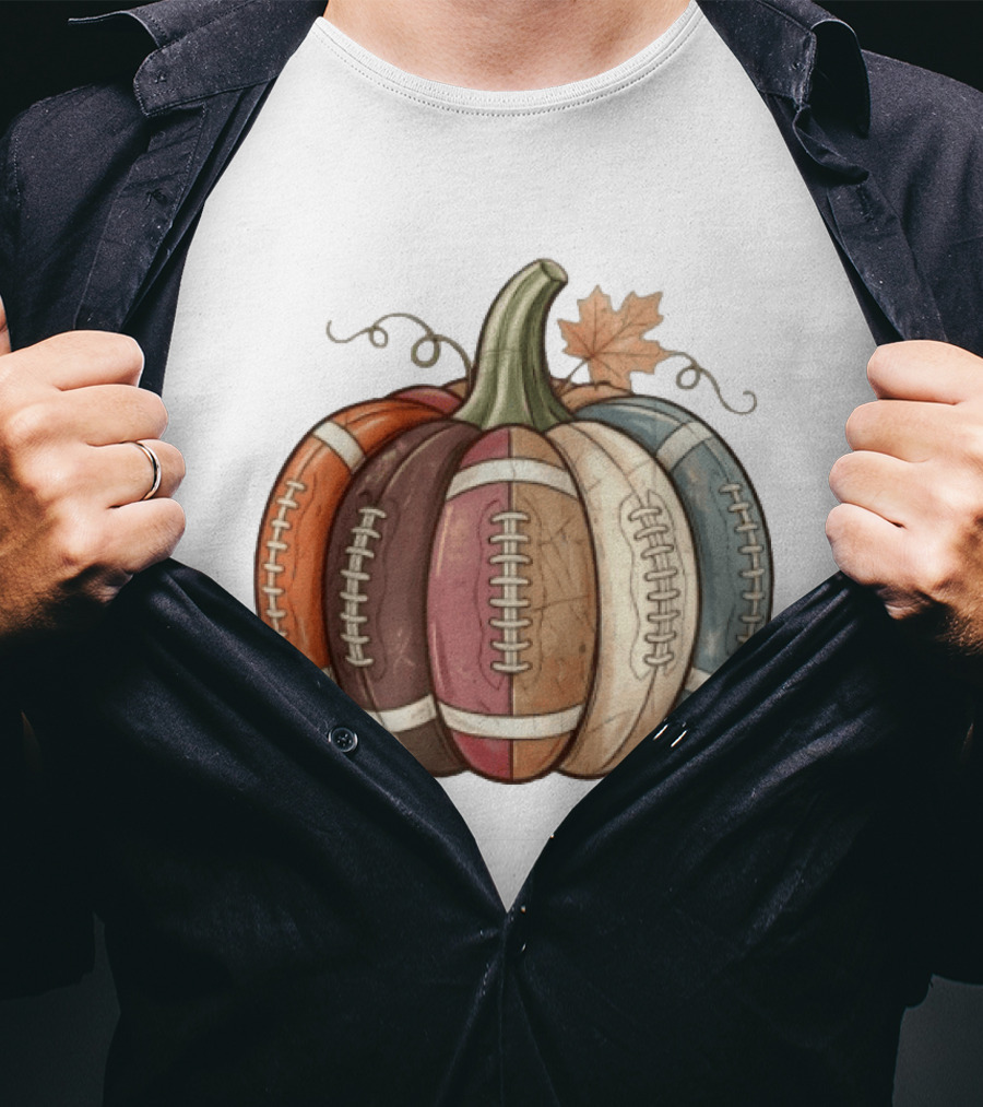 Football Pumpkin Fall Autumn Sports Harvest Season Decor T-Shirt