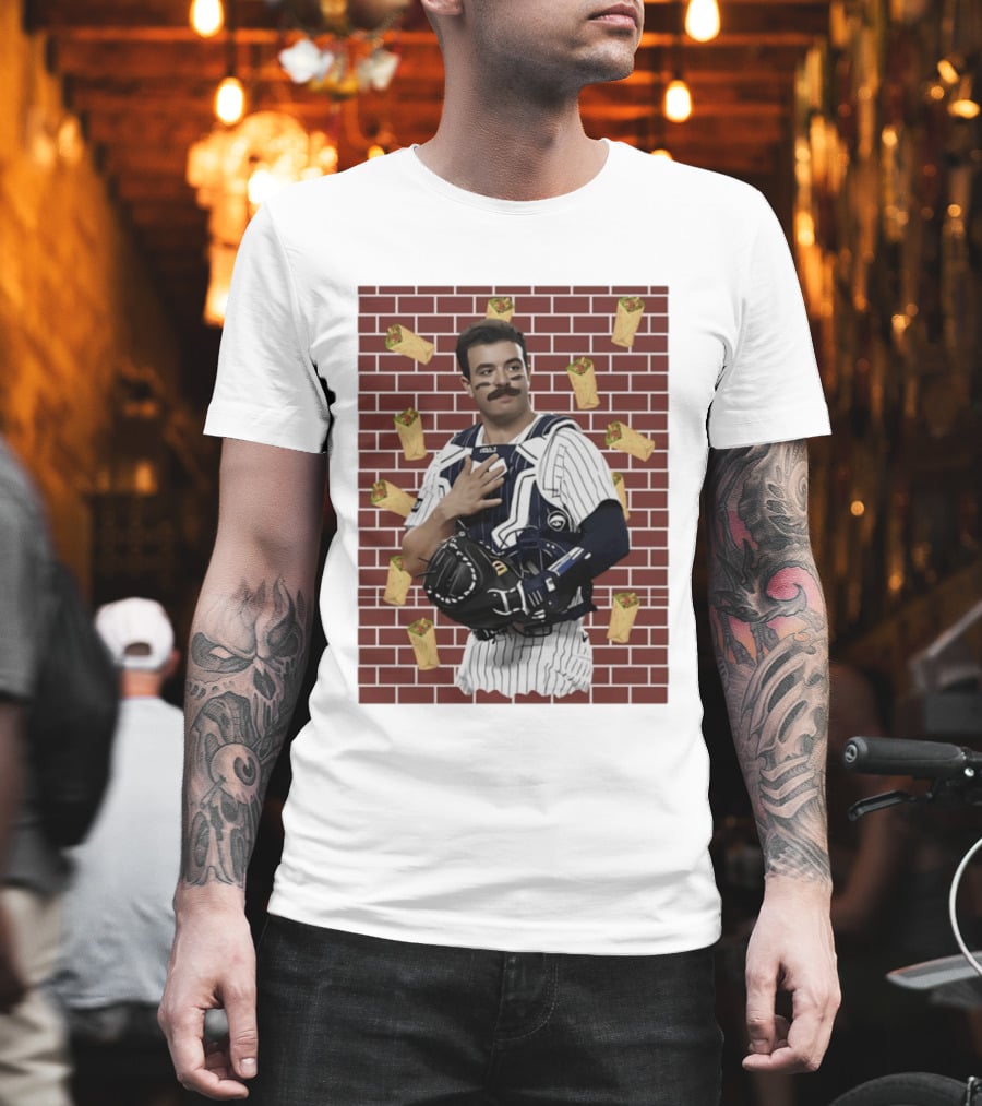 Yankees Austin Wells Catcher With Brick Wall And Burrito T-Shirt