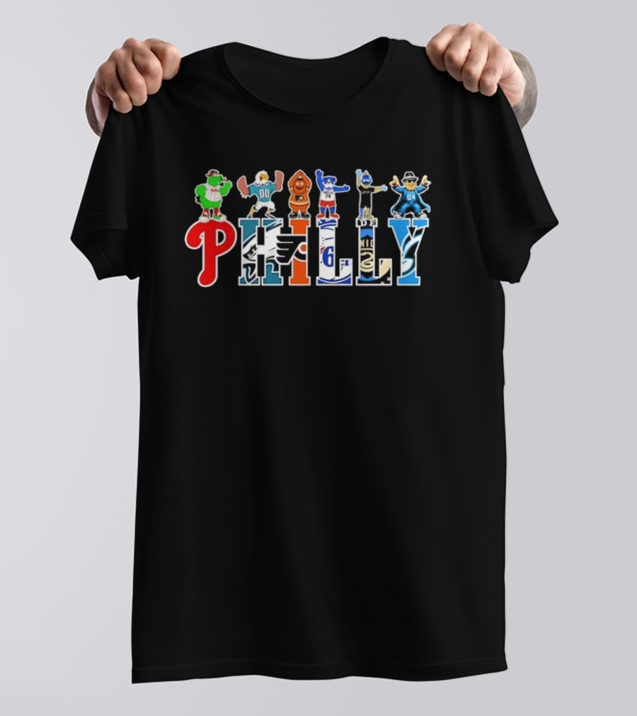 Philly Mascots 2026 Phillies Eagles Flyers Sixers Union Phanatic Gritty Swoop Franklin Fang T-Shirt