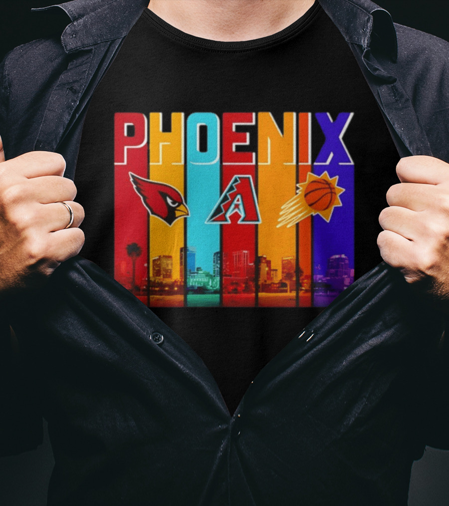 Phoenix Cardinals Diamondbacks Suns Skyline Sports Logos T-Shirt