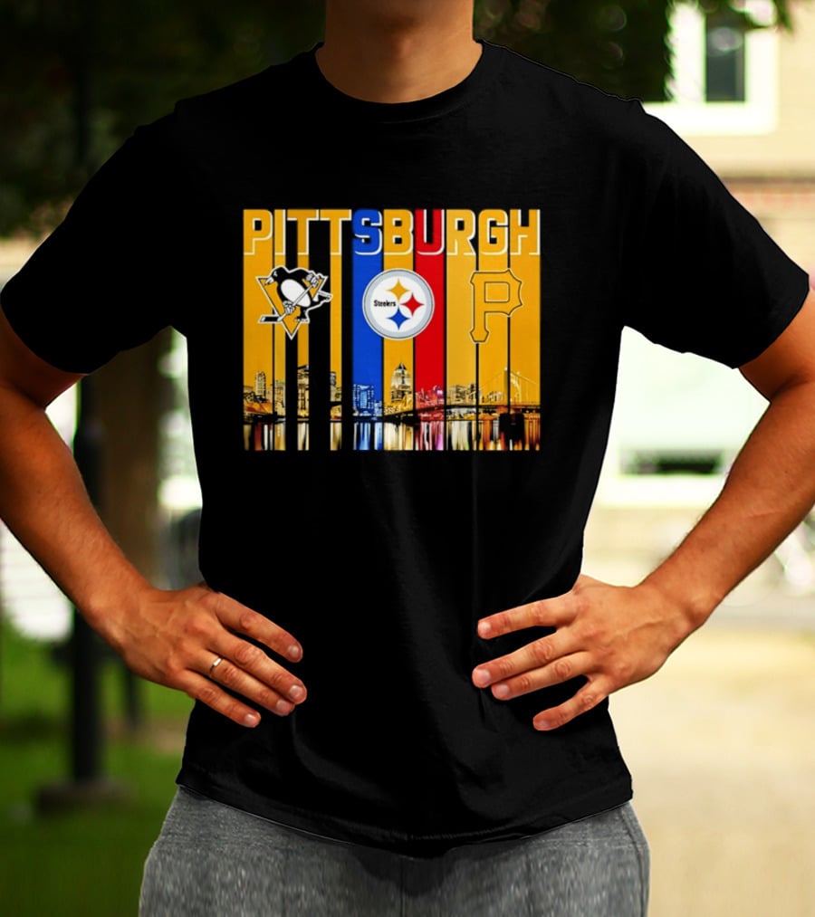 Pittsburgh Penguins Steelers Pirates City Skyline 2026 Sports Teams T-Shirt