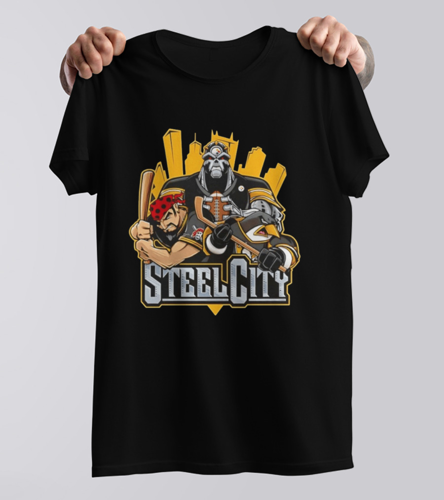 Steel City Pittsburgh Steelers Pirates Penguins Collage 2026 T-Shirt