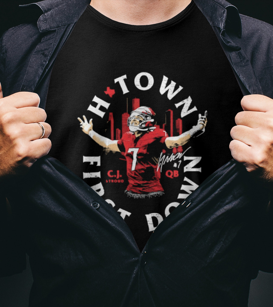 C.J. Stroud QB 7 Houston Texans H Town First Down T-Shirt