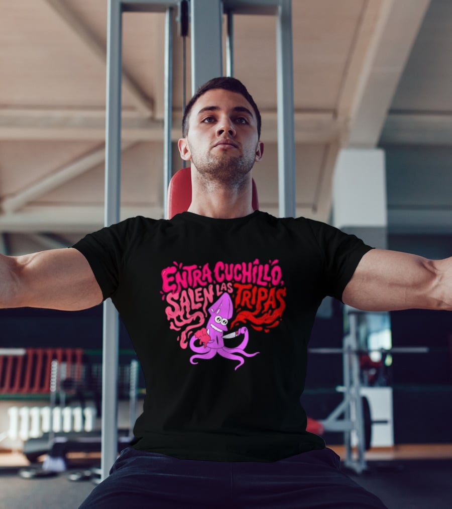 Entra Cuchillo Salen Las Tripas Squid Cartoon Knife Fun T-Shirt
