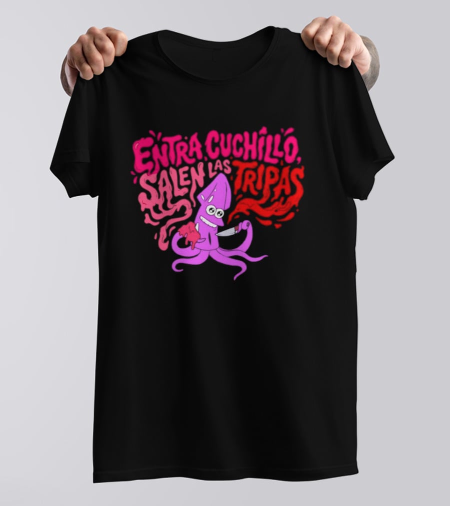 Entra Cuchillo Salen Las Tripas Squid Cartoon Knife Fun T-Shirt