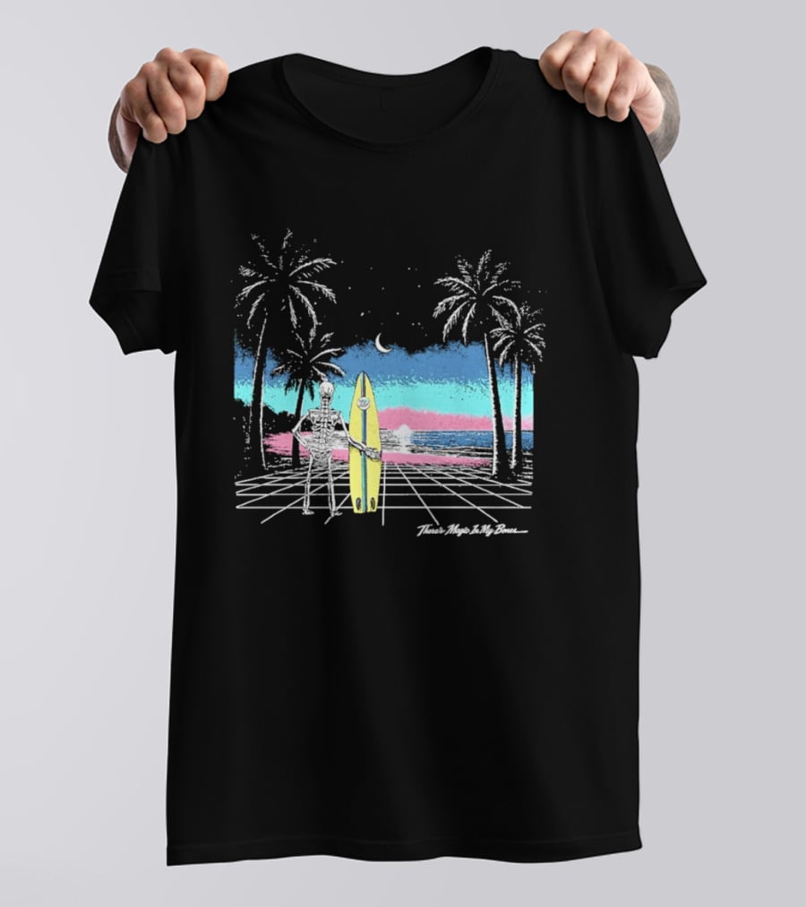 Imagine Dragons There's Magic In My Bones Retro Tropical Surf Scene Palms Sunset Ocean Beach Moon Surfer T-Shirt