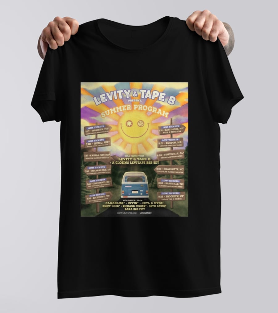 Levity & Tape B Summer Program 2026 Tour Dates Featuring Levitate B2B Set With Canabliss Effin Jkyl & Hyde T-Shirt