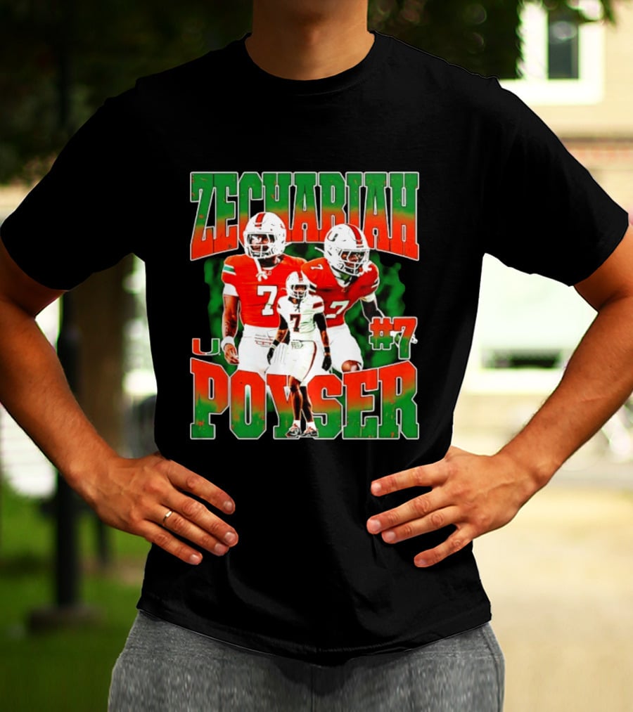Zechariah Poyser #7 Miami Hurricanes Football Player NCAA T-Shirt