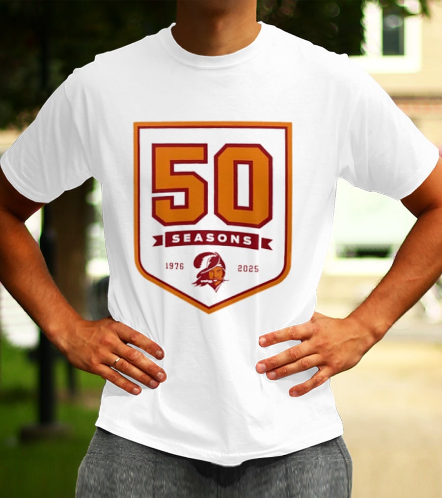 Bucky Irving 7 Tampa Bay Buccaneers 50 Seasons 1976 2025 T-Shirt