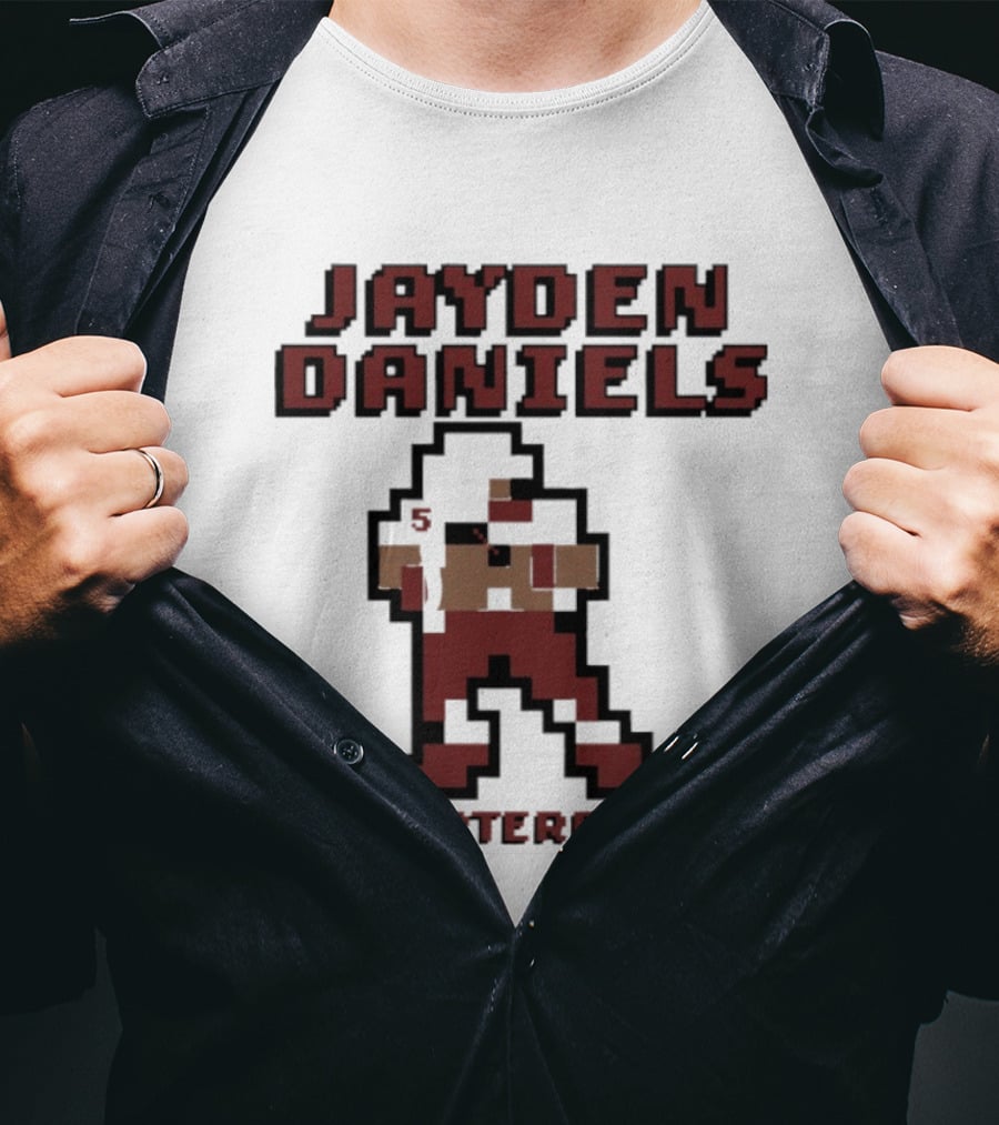 Jayden Daniels 5 Washington Commanders Quarterback Pixel T-Shirt