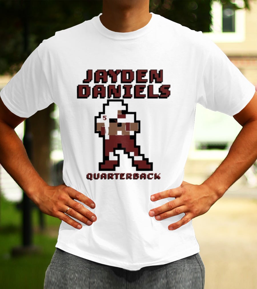 Jayden Daniels 5 Washington Commanders Quarterback Pixel T-Shirt