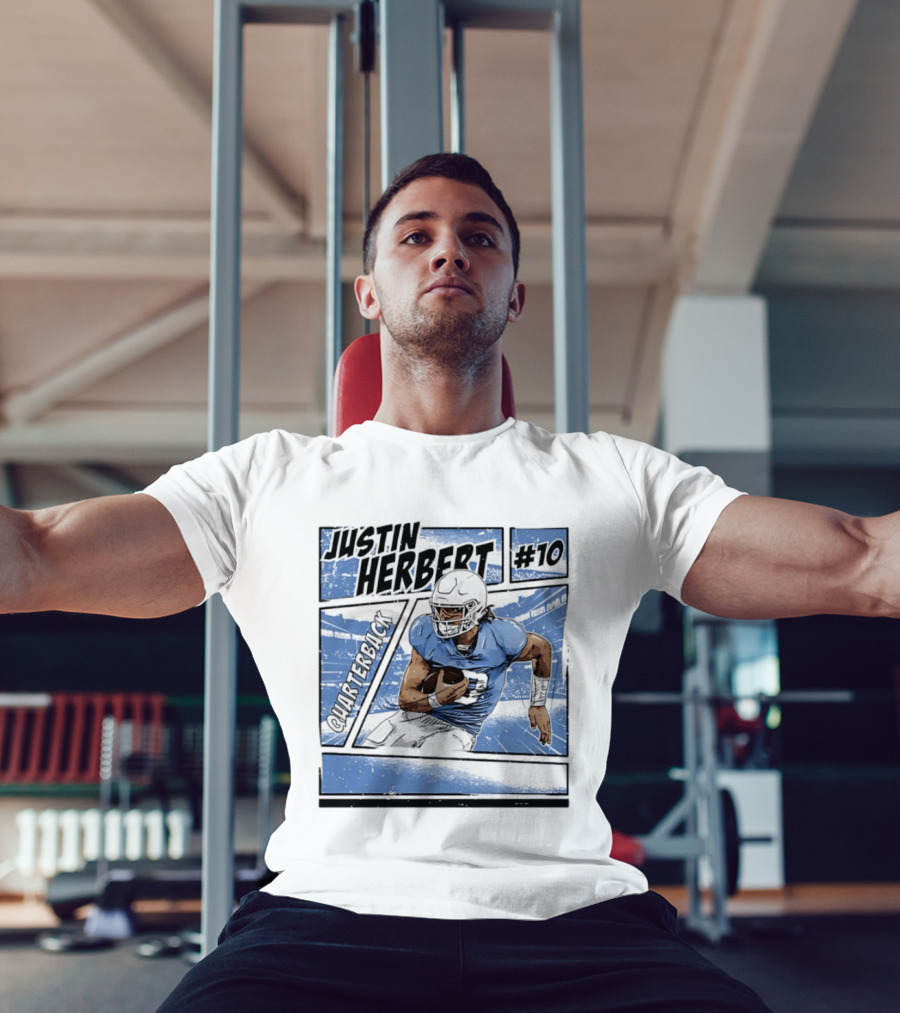 Justin Herbert #10 Quarterback Los Angeles Chargers Comic T-Shirt