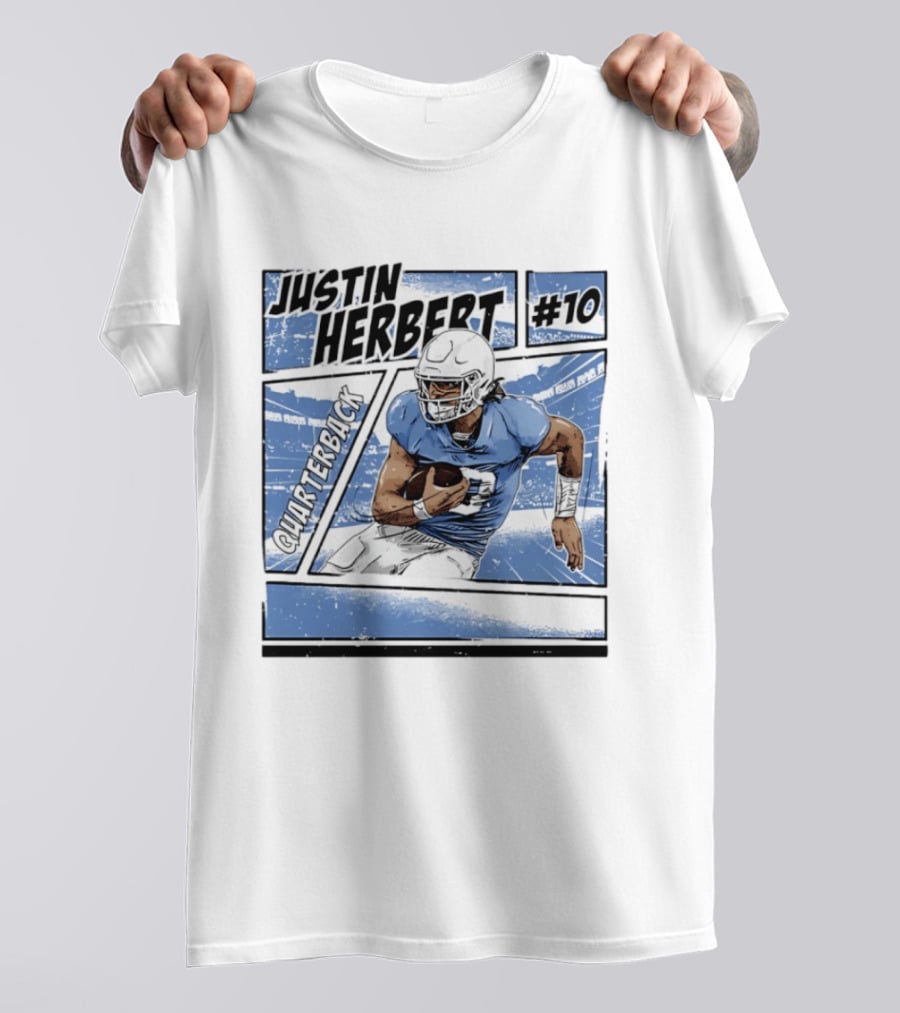 Justin Herbert #10 Quarterback Los Angeles Chargers Comic T-Shirt