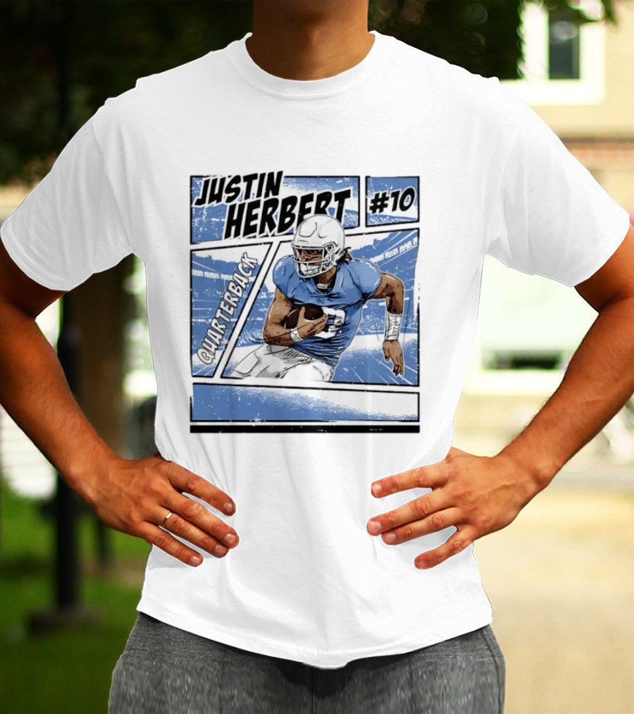 Justin Herbert #10 Quarterback Los Angeles Chargers Comic T-Shirt