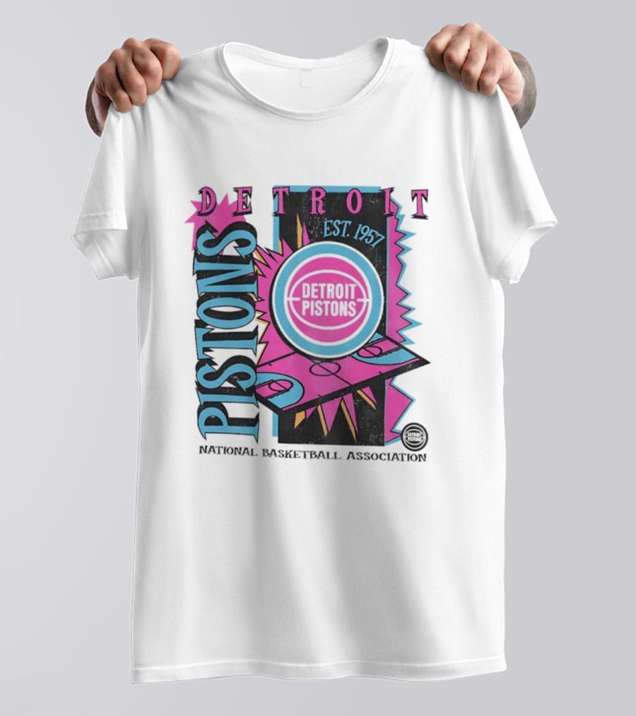 Detroit Pistons 1957 Est. Neon National Basketball Association Court T-Shirt