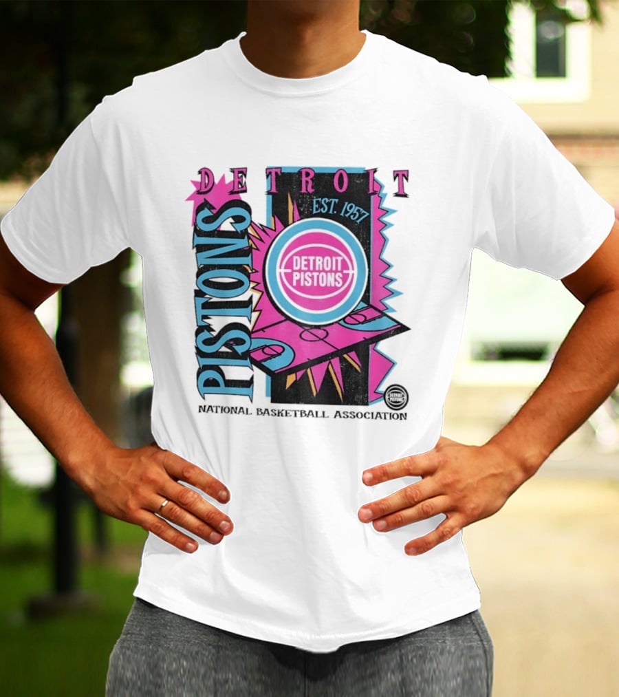 Detroit Pistons 1957 Est. Neon National Basketball Association Court T-Shirt